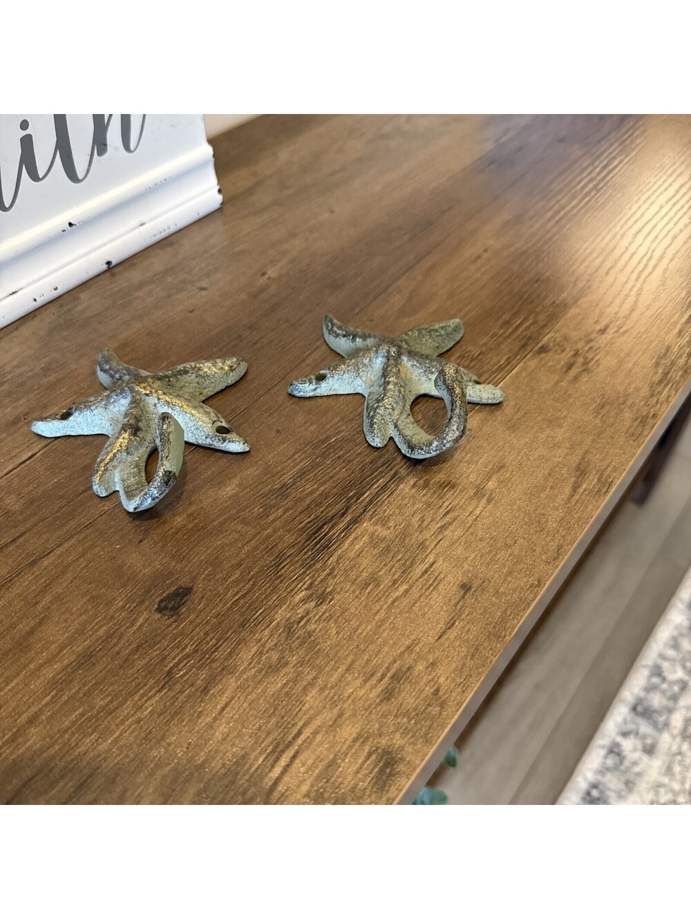 Cast Iron Starfish Wall Hangers Set Of 2 Green And Bronze Patina Towel Keys